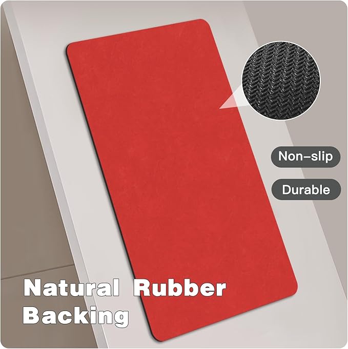 TYUU Christmas Bath Mat, Red Bathroom Rugs Non Slip Washable Thin Absorbent Bath Mat Fits Under Door Bathroom Floor Mat Perfect for Bath, Shower, or Sink 24"x70" Red
