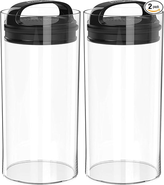 Prepara Evak Fresh Saver, Medium-Tall Airless Canister with Black handle, 2.3 Quart, Clear (Pack of 2)