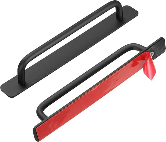 uxcell 2pcs Adhesive Cabinet Handle 8.3" No Drilling Closet Door Stick on Handle Drawer Pulls Aluminum Alloy for Kitchen Cupboard Window Sliding Closet Door, Black