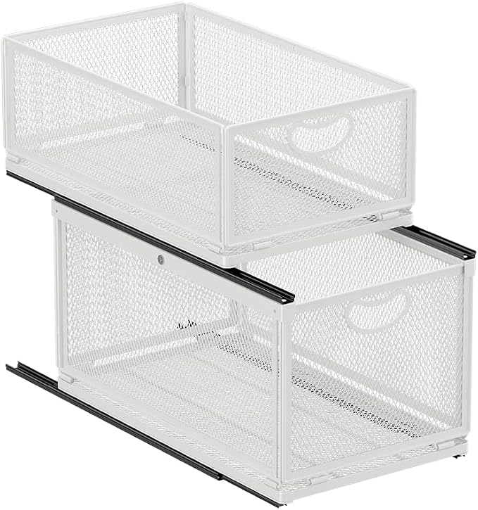 Pull Out Drawers for Cabinets Stackable or Single, Cabinet Organizer Adhesive, Slide Out, Extra Rails, for Sink Pantry Shelve