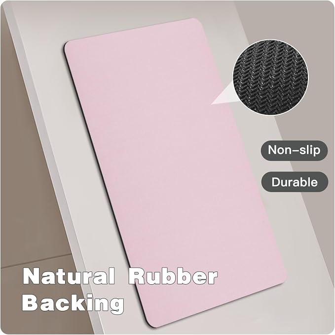 TYUU Pink Bath Mat, Bathroom Rugs Non Slip Washable Thin Absorbent Quick Dry Bath Mat Fits Under Door Bathroom Floor Mat Perfect for Bath, Shower, or Sink 36"x48" Pink
