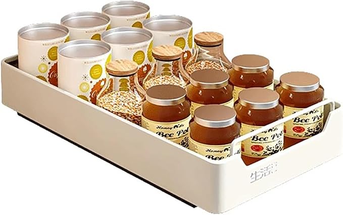 Extendable Sliding Drawer,Extendable Drawer For Kitchen Storage,Slide Out Drawer Storage Shelves for Kitchen Cupboard,No Need Drill and Nailing,for Cabinets Kitchen Living Room.(Size:20*43*7cm)