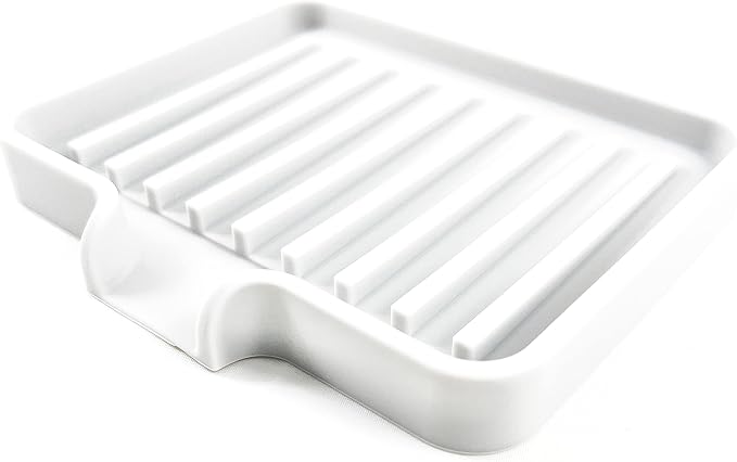 Silicone Soap Dish Tray and Sponge Holder with Drain Chute, Rectangular, Kitchen and Bathroom Sink Organizer (White, 5.2"x4" (Set of 2), 7.2 Ounces)