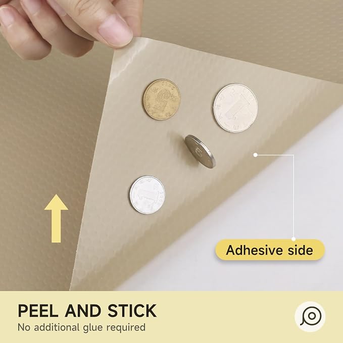 WochiTV Adhesive Shelf Liner 23.6 X 240 Inches Peel and Stick Kitchen Liner for Cabinets, Drawers Removable Protector Mat Waterproof Contact Covering for Dresser Pantry Countertops Shelves, Khaki