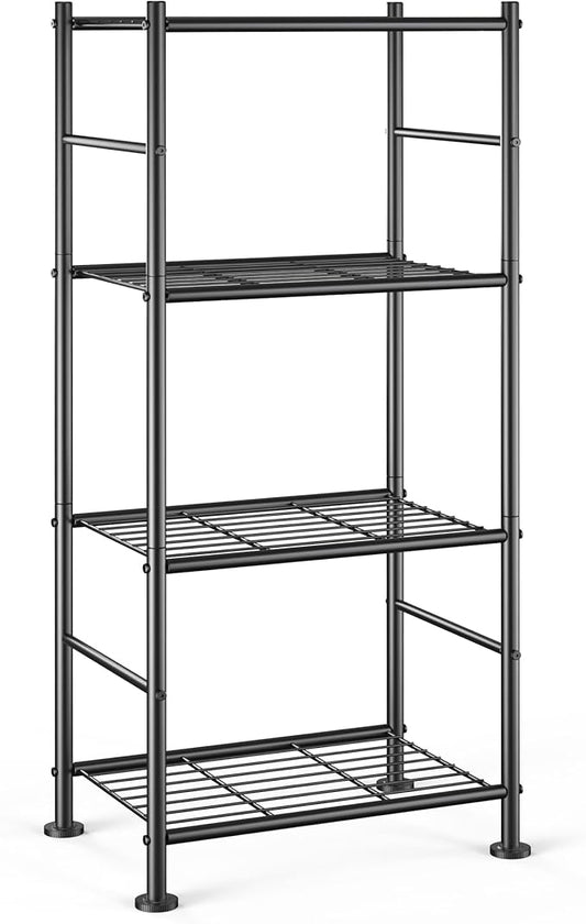 Sakugi Storage Shelves - 4 Tier Shelf Organizer, Sturdy Metal Garage Shelving with Adjustable Leveling Feet, Space-Saving Shelves Organizer for Pantry, Laundry, Kitchen (18" x 12" x 44", Black)