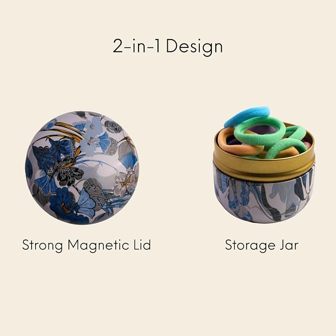 Magnetic Bobby Pin Holder, 2-in-1 Design Bobby Pins Collector and Storage, Hair Accessories Organizer, Magnetic Paper Clip Holder, Blue Flower