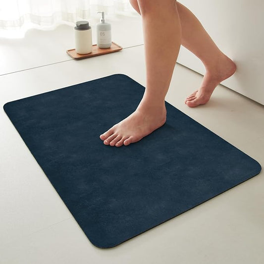 TYUU Bathroom Mat Quick Dry, Bathroom Rugs Non Slip Washable Thin Absorbent Bath Mat Fits Under Door Bathroom Floor Mat Perfect for Bath, Shower, or Sink 36"x48" Navy Blue