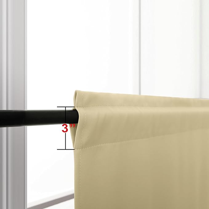 KOUFALL Small Window Curtains for Bathroom, Thermal Winter Insulated Short Curtain for Bedroom Kitchen, Wide 34 x Length 24 Inch,Beige