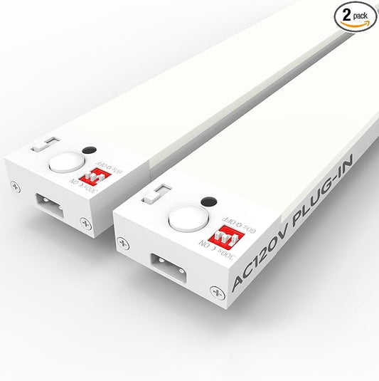 Under Cabinet Lighting Plug in 12in AC120V with Motion Sensor 3000K/4000K/5000K, Super Bright, Linkable Under Counter Light for Kitchen, Shelf, Sink, Closet, Aluminum White 2Pack
