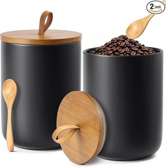 Coffee Container Jar with Lid, Ceramic Kitchen Food Storage Jars for Spice Sugar Cookie, Large Capacity Decorative Jars for Coffee Bar, Black & 45 fl.oz