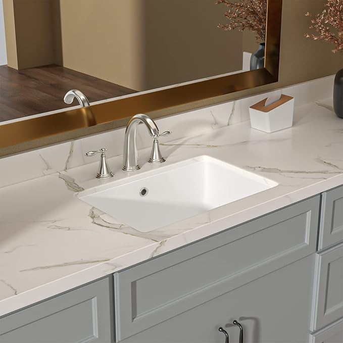 Lordear 17x12 Inch Undermount Bathroom Sink Vanity Small Sinks Rectangle Pure White Porcelain Ceramic Bath Lavatory Vanity Sink Basin with Overflow