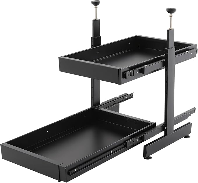 Pull Out Cabinet Organizer, Expandable Slide Out Shelves for Kitchen Cabinet (W 16"-24", H 18.5"-35.4"), No Drill 2-Tier Rolling Drawers, Slide Out Storage Rack for Pantry, Under Sink (Black)
