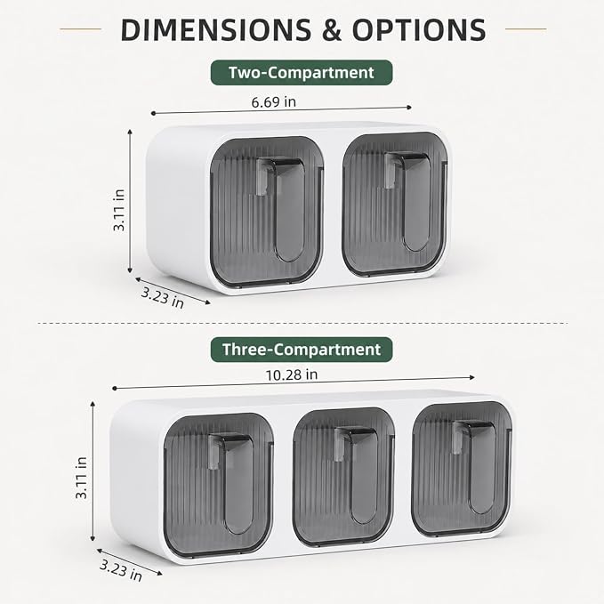 Wall Mounted Spice Box Organizer with Spoons, No Drill Kitchen Seasoning Containers for Salt Sugar Pepper, Pull Out Seasoning Storage Holder for Countertop Cabinet Pantry (Gray 2 Compartments)