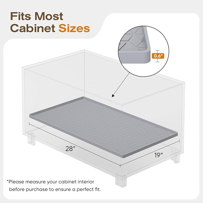 TRZZ Silicone Waterproof Under Sink Mat 28" x 19", Drip Tray and Cabinet Liner for Kitchen and Bathroom, Prevents Water Damage and Organizes Cabinets (Black)