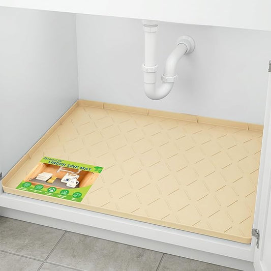 Mateeylife Under Sink Mats for Kitchen Waterproof 22"X19", Undersink Protectors，Silicone Mat Cabinet Liner, Under Sink Organizer for Bathroom and Kitchen，Boot Tray Pet Food Mat, Khaki