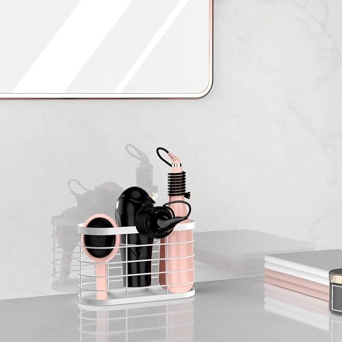 Hair Dryer Holder 3 in 1 Hair Tool Organizer Djustable Height Wall Mounted/Cabinet Door Bathroom Organizer Under Sink for Flat Irons, Curling Wands, Hair Straighteners