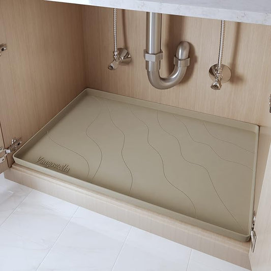 Heavy Duty Silicone Under Sink Mats for Kitchen Waterproof 40" x 22", Extra Thick Under Sink Rubber Mat Drip Tray, Raised Edge Under Sink Liner,Prevent Drips, Leaks, Spills,Brown