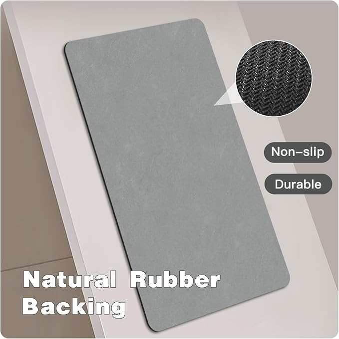 TYUU Bathroom Mat Quick Dry, Bathroom Rugs Non Slip Washable Thin Absorbent Bath Mat Fits Under Door Bathroom Floor Mat Perfect for Bath, Shower, or Sink 17"x59" Light Grey