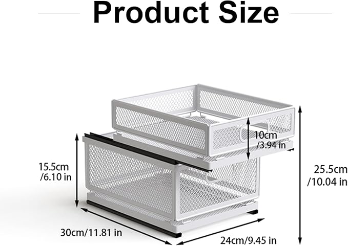 Pull Out Cabinet Organizer, Slide Out Drawers Fixed with Adhesive Nano Film, Pantry Shelves Sliding Drawer Storage Organization for Kitchen (Double Layer 11.8 * 9.4 * 10inch/30 * 24 * 25.5cm)
