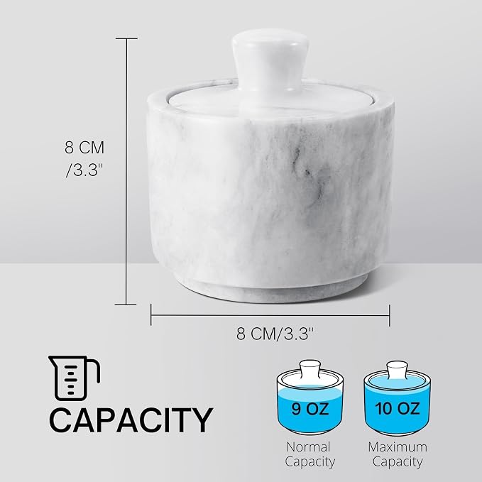Flexzion Marble Salt Cellar with Lid, Multi-Purpose Marble Container for Salt, Pepper, Paprika and Powdered Herbs, Salt Containers for Countertop, Box for Jewelry, Watches & Accessories (White)