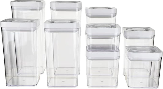Amazon Basics Airtight Food Storage Containers, BPA Free, Dishwasher Safe, with Twist/Turn Lids, for Kitchen Pantry Organization, 10-Piece Square Set, Clear Plastic
