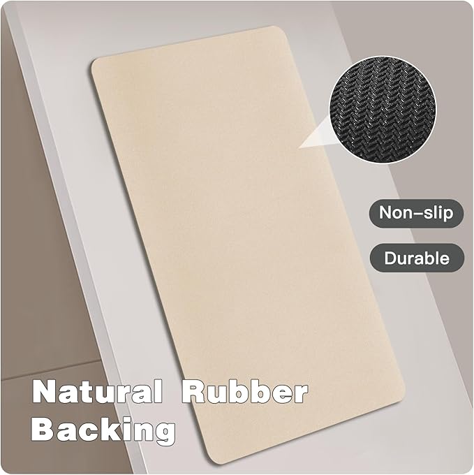 TYUU Bathroom Mat Quick Dry, Bathroom Rugs Non Slip Washable Thin Absorbent Bath Mat Fits Under Door Bathroom Floor Mat Perfect for Bath, Shower, or Sink 17"x59" Beige