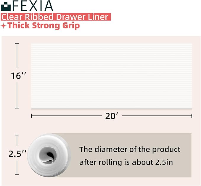 FEXIA Shelf Liner for Kitchen Cabinets Non-Slip Drawer Liner 16 Inches x 20 FT Waterproof & Oil-Proof Non Adhesive Durable Material Fridge Liner for Shelves