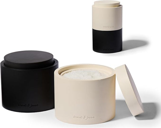 scout & june Stone Salt Cellar - Stackable, Salt and Pepper Bowls for Countertop - Crafted Salt Cellar with Lid - Convenient Kitchen Storage Containers for Spices & Pepper