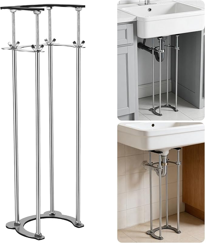 Undermount Sink Brackets,Stainless Sink Support,18.1"-31.1" Adjustable Under Sink Support Legs,Sink Repair Install System for Bathroom and Kitchen,4 Rods