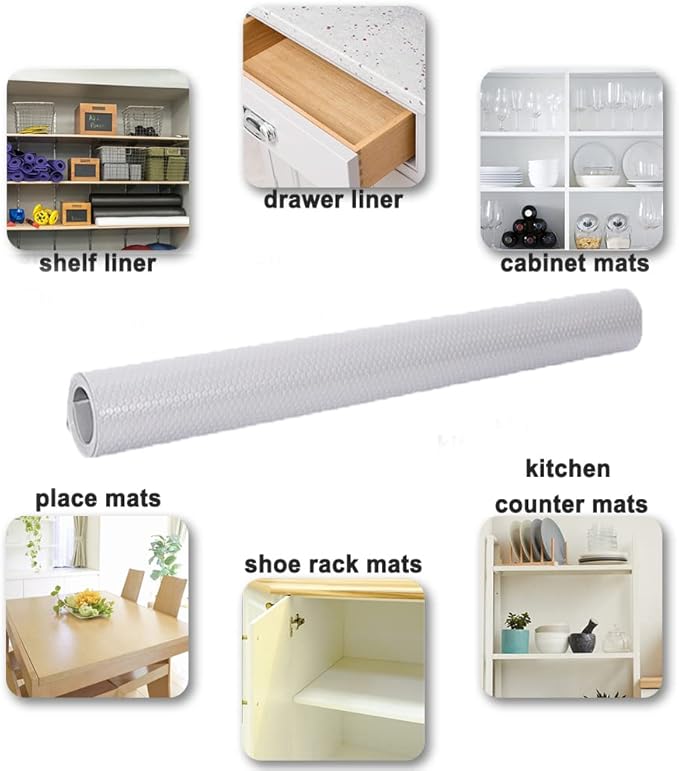 Refrigerator Liner, Waterproof Shelf and Drawer Liners for Kitchen Cabinet, Bathroom Under Sink Mat Non Adhesive Fridge Liner EVA Place Mats Roll - Grey 12"×118"