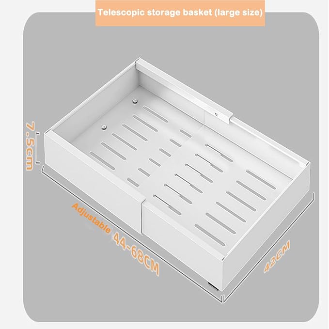Expandable Drawer Orga PullOut Kitchen Storage Solution Adjustable No Drill Design for Cabinets ng Drawer System，46-68cm X 42cm X 7.5 Cm-1PCS，46-68cm X 42cm X 7.5 Cm-1PCS