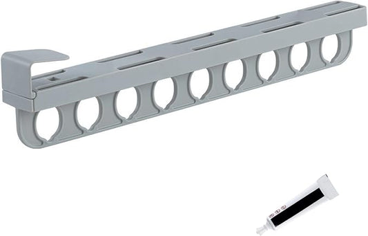 Closet Valet Rod Slide Out, Plastic Pull Out Pants Rack with 9 Holes, No-Drill Space-Saving Organizer, Top Mount Telescopic Pants Rack, Grey