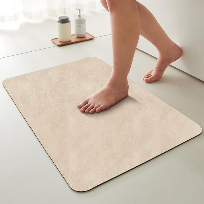 TYUU Bathroom Mat Quick Dry, Bathroom Rugs Non Slip Washable Thin Absorbent Bath Mat Fits Under Door Bathroom Floor Mat Perfect for Bath, Shower, or Sink 16"x24" Beige