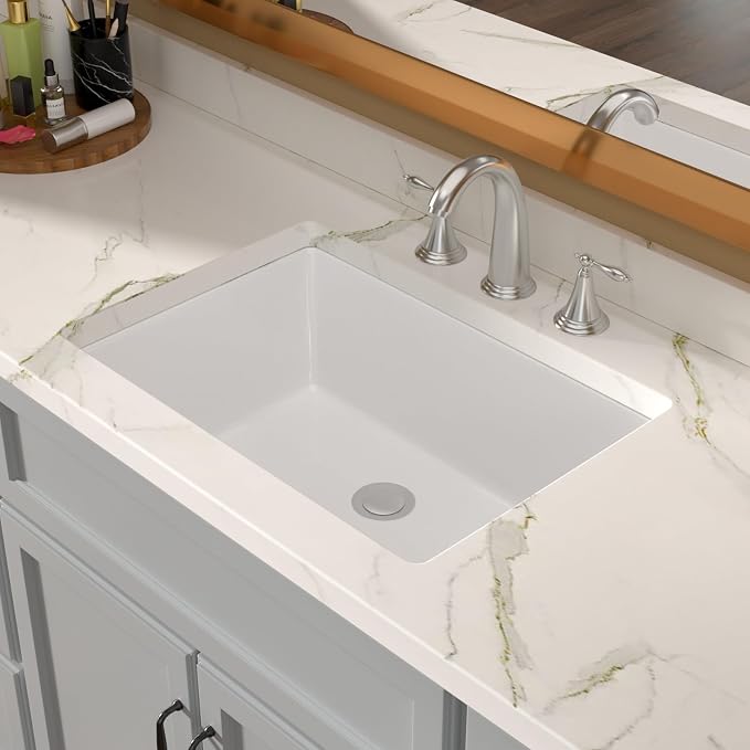 Lordear Undermount Bathroom Sink 22x16 Inch White Porcelain Ceramic Rectangular Bathroom Vanity Sinks Under Counter Sink Basin with Overflow
