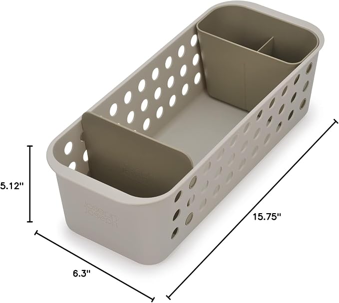 Joseph Joseph EasyStore - Slimline Bathroom essentials Storage Basket Organiser with moveable pot and divider, Ecru (Pack of 2)