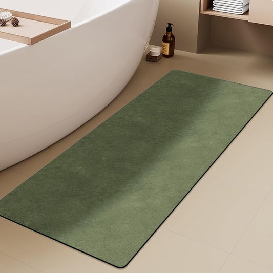 TYUU Bathroom Mat Quick Dry, Bathroom Rugs Non Slip Washable Thin Absorbent Bath Mat Fits Under Door Bathroom Floor Mat Perfect for Bath, Shower, or Sink 24"x70" Sage Green