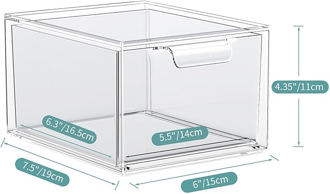 SpaceHacks 3 Pack Stackable Makeup Organizer and Storage, Acrylic Organizers，Clear Plastic Storage Drawer with Handles for Vanity, Undersink, Kitchen Cabinets, Pantry