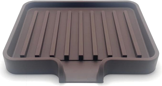 Silicone Soap Dish Tray and Sponge Holder with Drain Chute, Rectangular, Kitchen and Bathroom Sink Organizer (Dark Chocolate, 5.2"x4" (Set of 2), 7.2 Ounces)