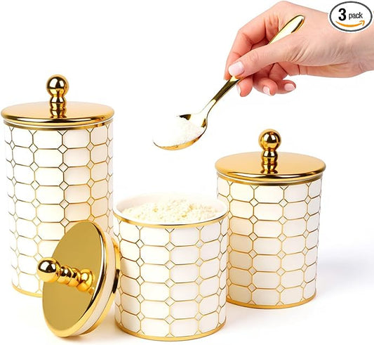 BigKing 3 Piece Plastic Canister Set for the Kitchen Counter - Sugar and Flour Containers with Airtight Lids for Countertops, Coffee and Tea Storage, Farmhouse Decor (Flat Lid)