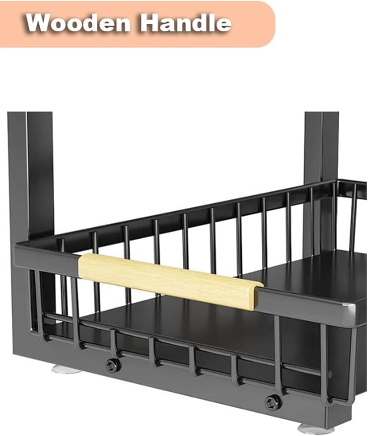 Shelf Pull Out Cabinet Organizer Kitchen Cupboards Storage Solutions No Drill Adjustable Baskets for Bathroom(Black)