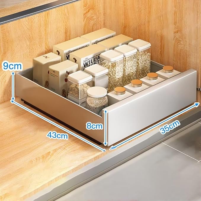 Pull Out Cabinet Adhesive Pull Out Teles Kitchen Drawer 25kg Load Capacity Slide Out Drawer for Kitchen Cupboard Storage,35CM-White