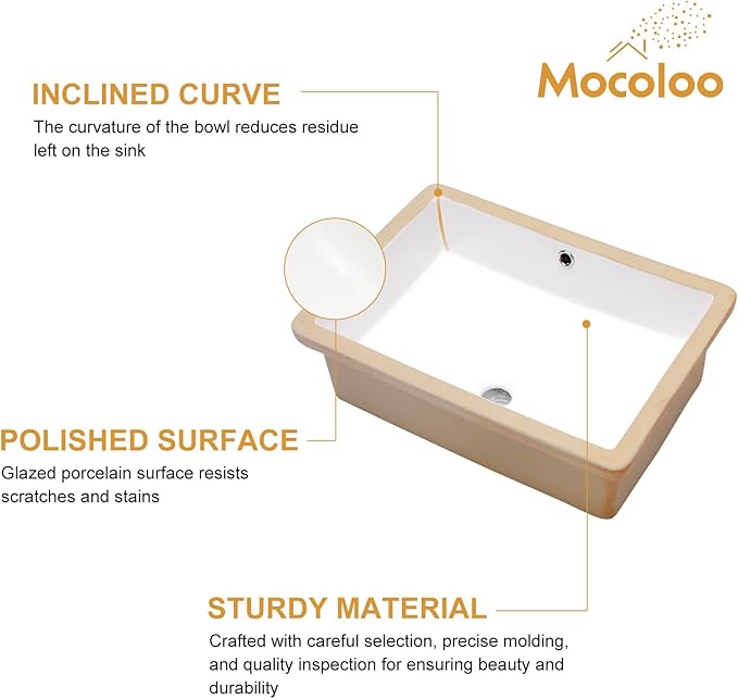 Mocoloo Bathroom Sink Undermount 22"x16" White Rectangle Porcelain Sink with Vertical Sides and Overflow Drain Under Counter Mount Ceramic Lavatory Vanity Sinks for Bathroom Hand Basin