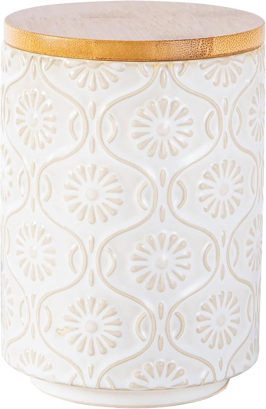 TEATALK Ceramic Canister with Airtight Lid, Perfect for Coffee, Sugar, Tea Storage, 23 Fl Oz, White