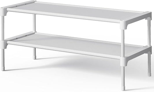 Kitsure Shoe Rack - Non-Woven Shoe Rack Shelf, Shoe Organizer for Closet, Entryway, Garage & Corridor, Stackable Shoe Shelves, 27.5" Wide - 2 Tier, White