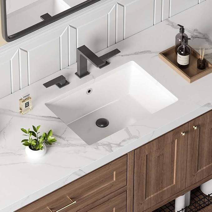 18in Undermount Bathroom Sink Rectangular, 18.1" x 13.8" Vessel Sink Rectrangle Undermount Bathroom Sink White Ceramic Lavatory Vanity Vessel Sink with Overflow