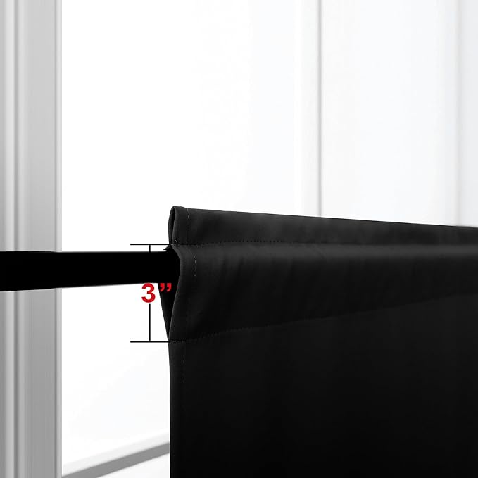 KOUFALL 34 Inch Small Window Curtains, Blackout Thermal Curtains for Kitchen Bathroom, 24W x 34L, Black