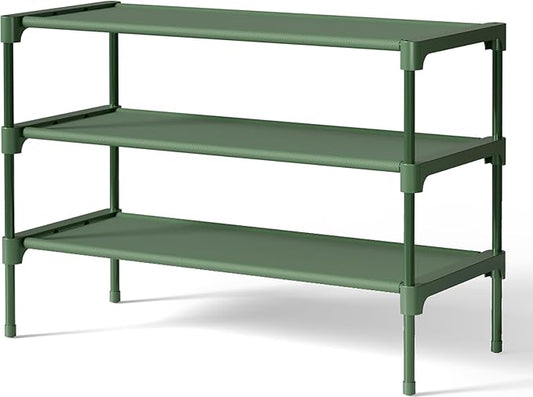 Kitsure Shoe Rack - Non-Woven Shoe Rack Shelf, Shoe Organizer for Closet, Entryway, Garage & Corridor, Stackable Shoe Shelves, 27.5" Wide - 3 Tier, Sage Green
