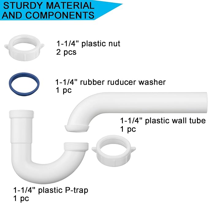 (1 Pack) Yariwiz White 1 1/4 Inch Basin Sink Drain Pipe Tubular Kit, Not Used for Kitchen Sink KSD-003W