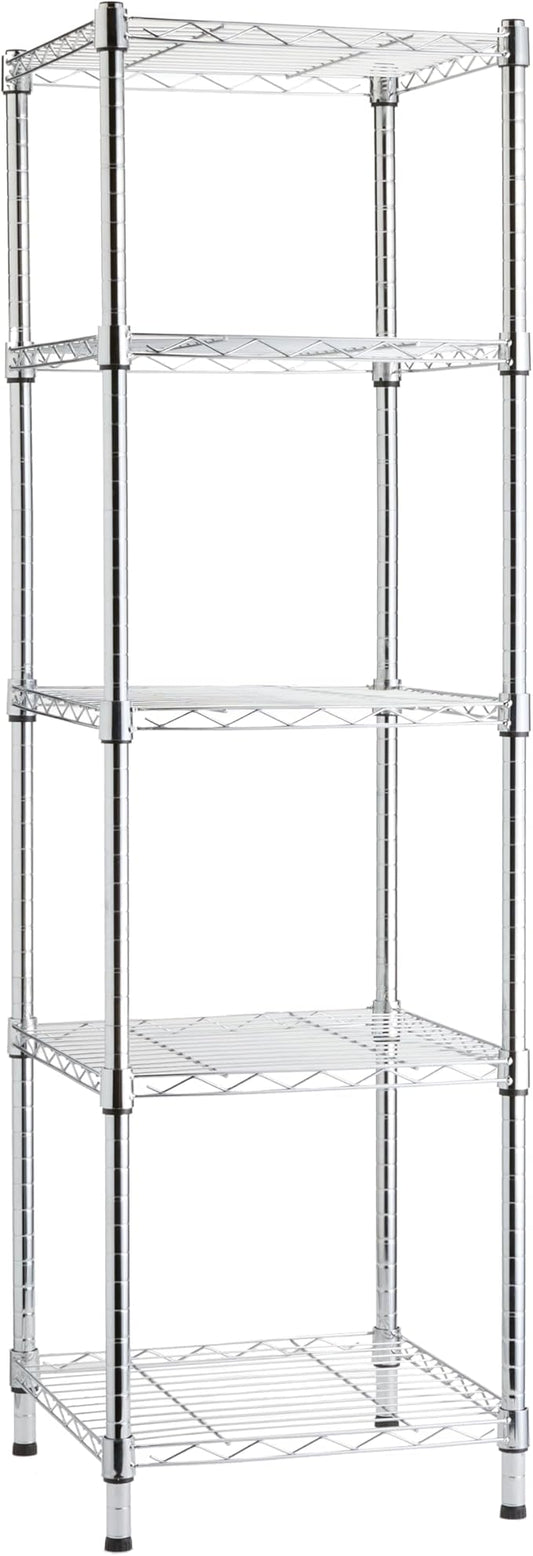 Amazon Basics 5-Shelf Tower Adjustable Storage Shelving Unit, Chrome, 16" x 16" x 54", 150 lbs Per Shelf | Tower