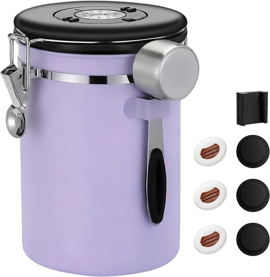 ShanSon Coffee Canister Airtight, Stainless Steel Bean Storage Container with Date Tracker & Scoop, Grounds Sugar Flour Tea Cereal Fits Kitchen Pantry, Ideal Gift for Coffee Lovers,22oz, Purple